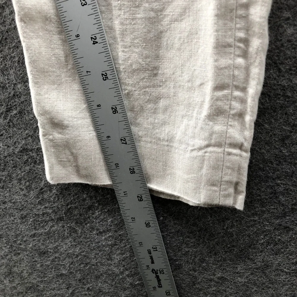 H&M Slim Fit Linen Trousers Mens 32R Beige Flat Front Casual Summer Beach Pants